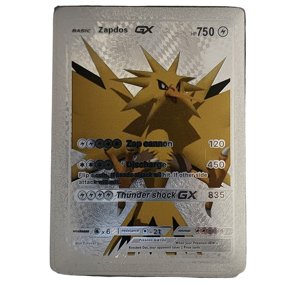 Pokemon Zapdos GX Silver Metal Foil Custom Shiny Electric Legendary Bird TCG Art